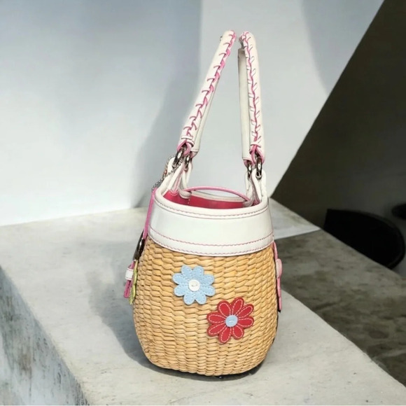 Coach Flower Straw Wicker Bag Basket Limited Edition RARE Vintage - Picture 3 of 12